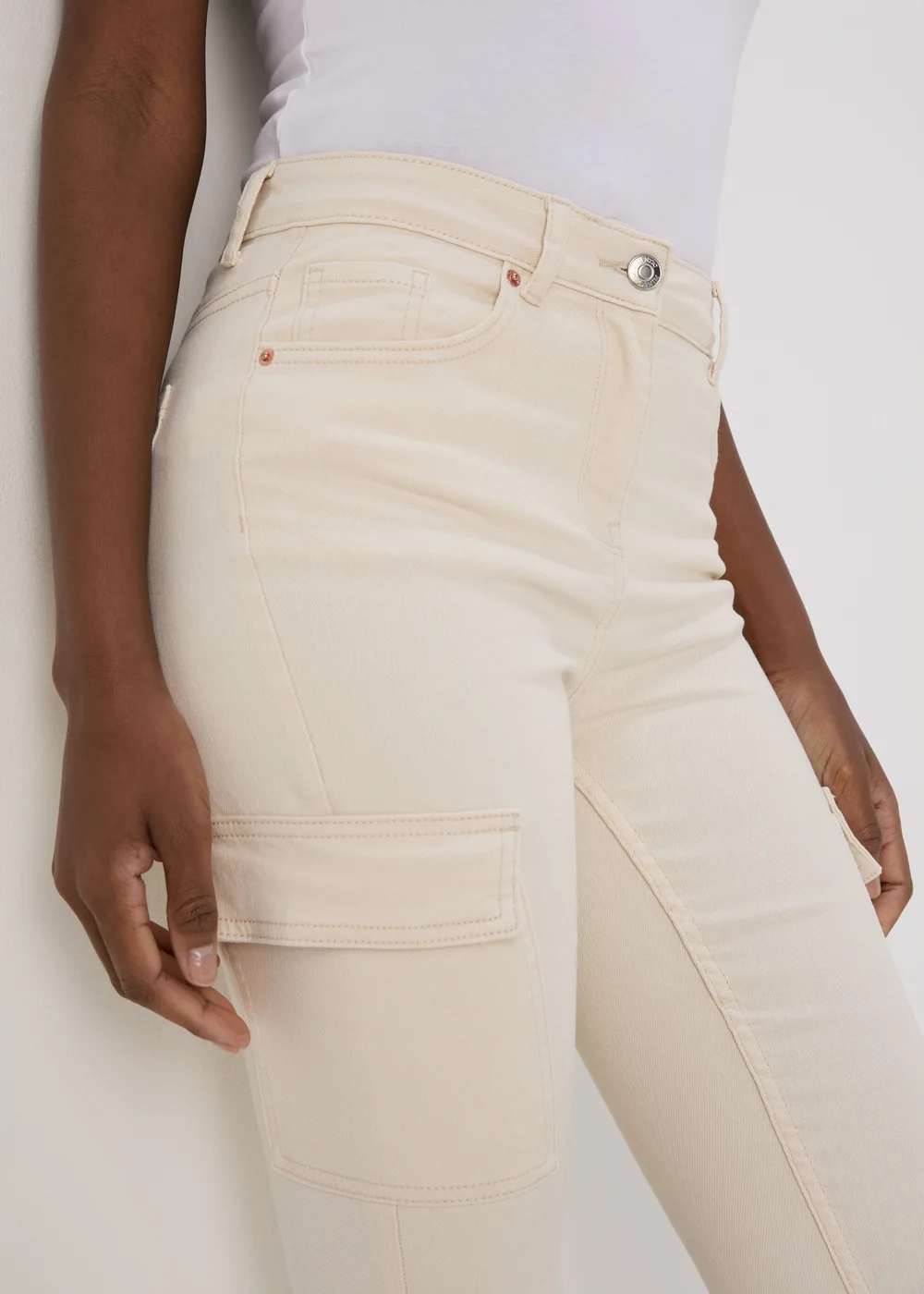 Ecru Skinny Fit Cargo Jeans - 8 Image 3