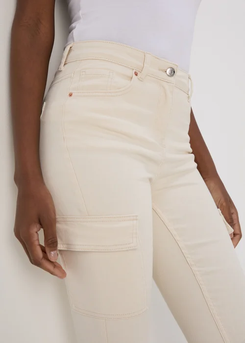 Ecru Skinny Fit Cargo Jeans - 8 Image 3