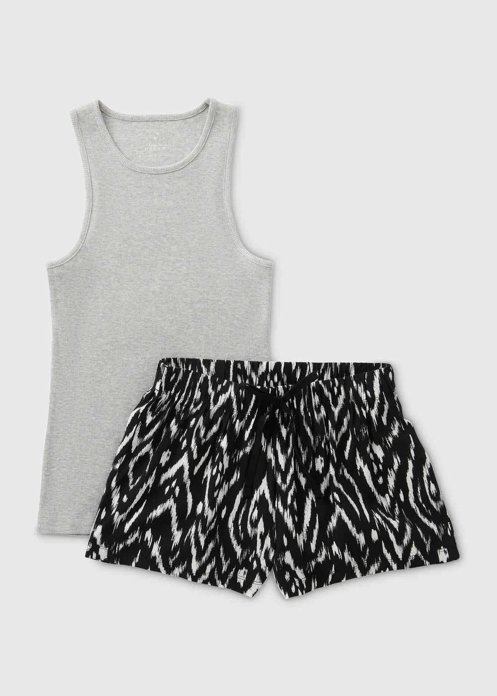 Grey Pyjama Top & Printed Shorts Set - Small Image 4