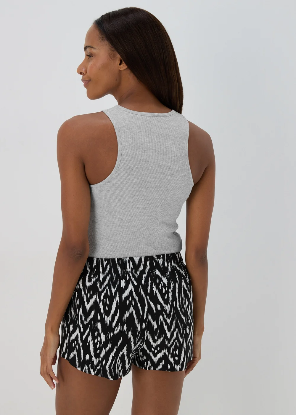 Grey Pyjama Top & Printed Shorts Set - Small Image 2