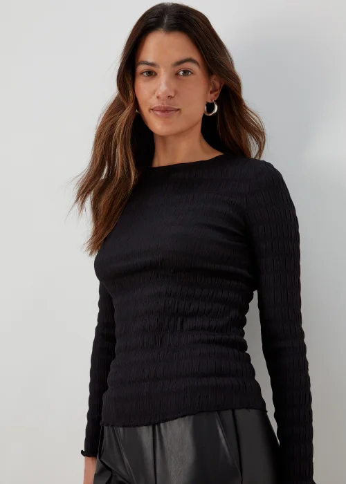 Black Textured Long Sleeve Top - Size 8 Image 3