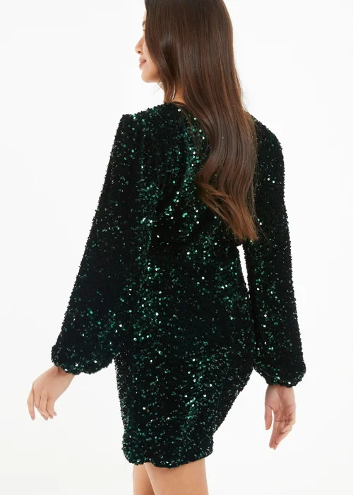 Quiz Green Sequin Long Sleeve Mini Dress - Size 8 Image 2