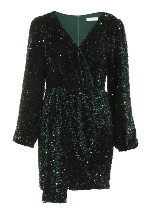 Quiz Green Sequin Long Sleeve Mini Dress - Size 8 Image 4
