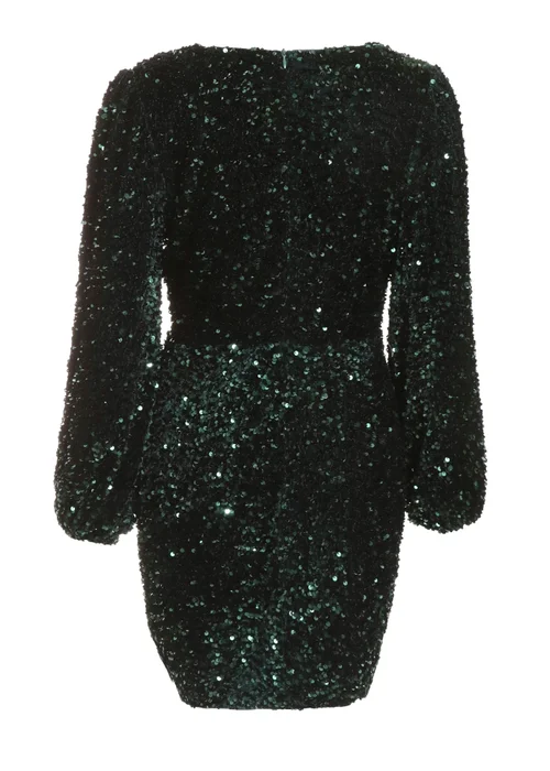 Quiz Green Sequin Long Sleeve Mini Dress - Size 8 Image 5