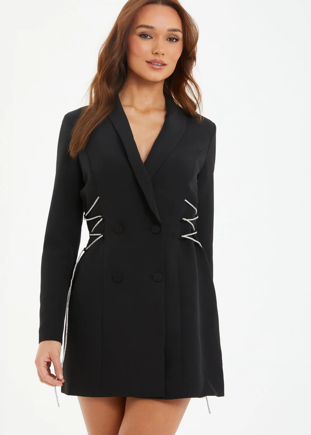 lace up blazer dress Long Sleeve Lace Up Detail Blazer Dress Black