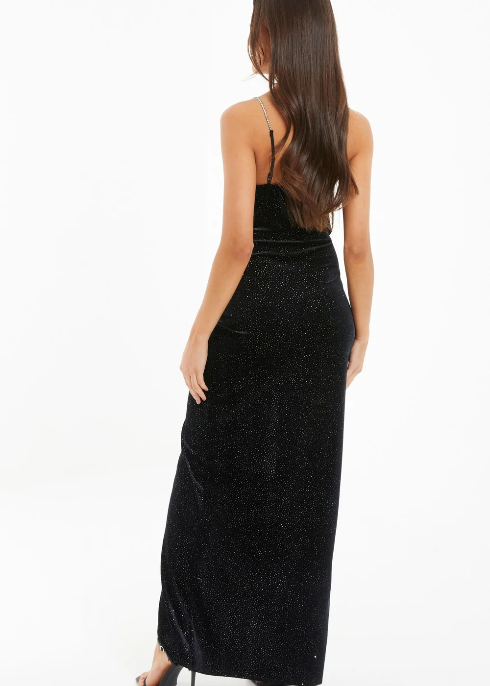 Quiz Black Glitter Velvet Wrap Maxi Dress - Size 6 Clothing Image 2