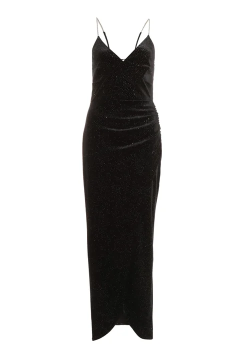 Quiz Black Glitter Velvet Wrap Maxi Dress - Size 6 Clothing Image 4