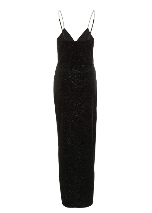 Quiz Black Glitter Velvet Wrap Maxi Dress - Size 6 Clothing Image 5