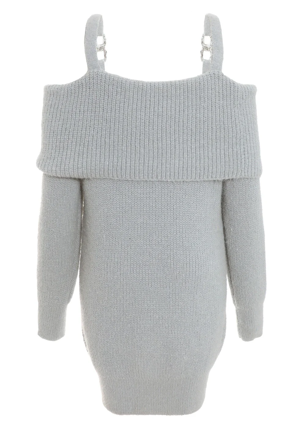 Quiz Grey Knitted Cold Shoulder Jumper Dress - S Image 5