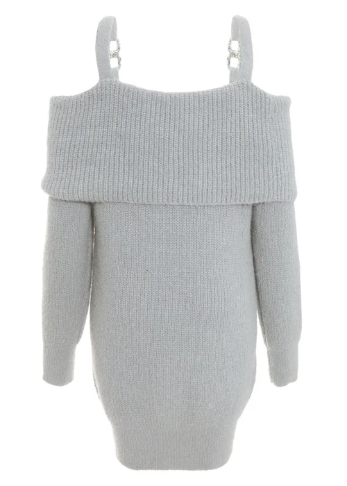 Quiz Grey Knitted Cold Shoulder Jumper Dress - S Image 5