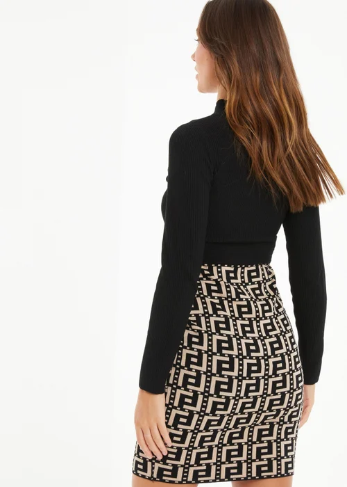 Quiz Black Geometric Print Knitted Jumper Dress - S Image 2