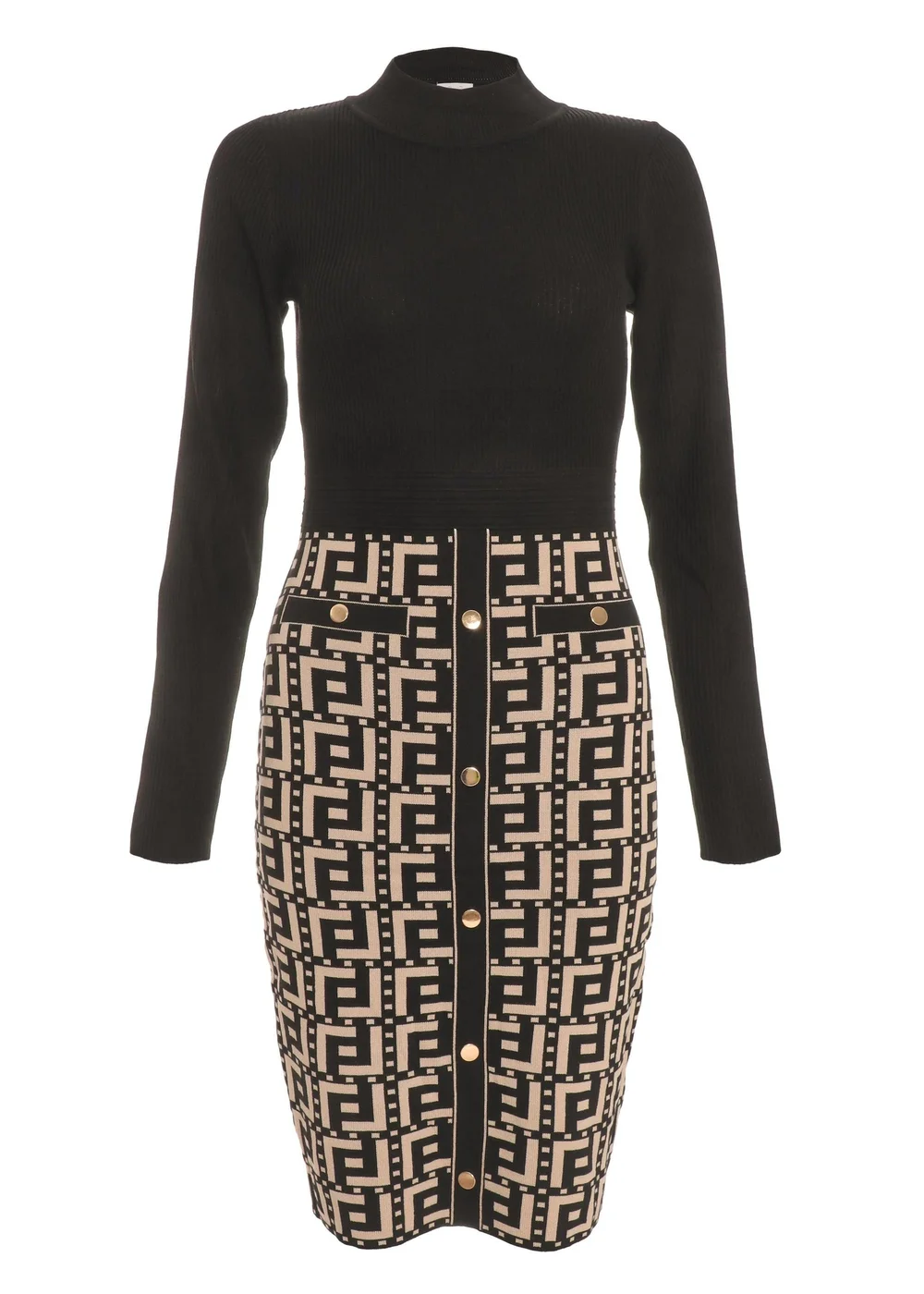 Quiz Black Geometric Print Knitted Jumper Dress - S Image 4