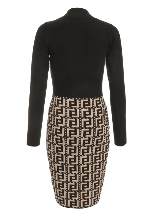 Quiz Black Geometric Print Knitted Jumper Dress - S Image 5