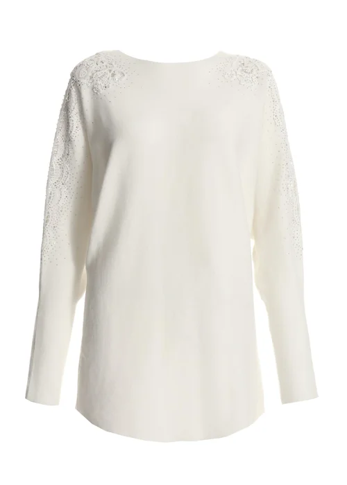 Quiz Cream Light Knit Embellished Jumper - S Image 4