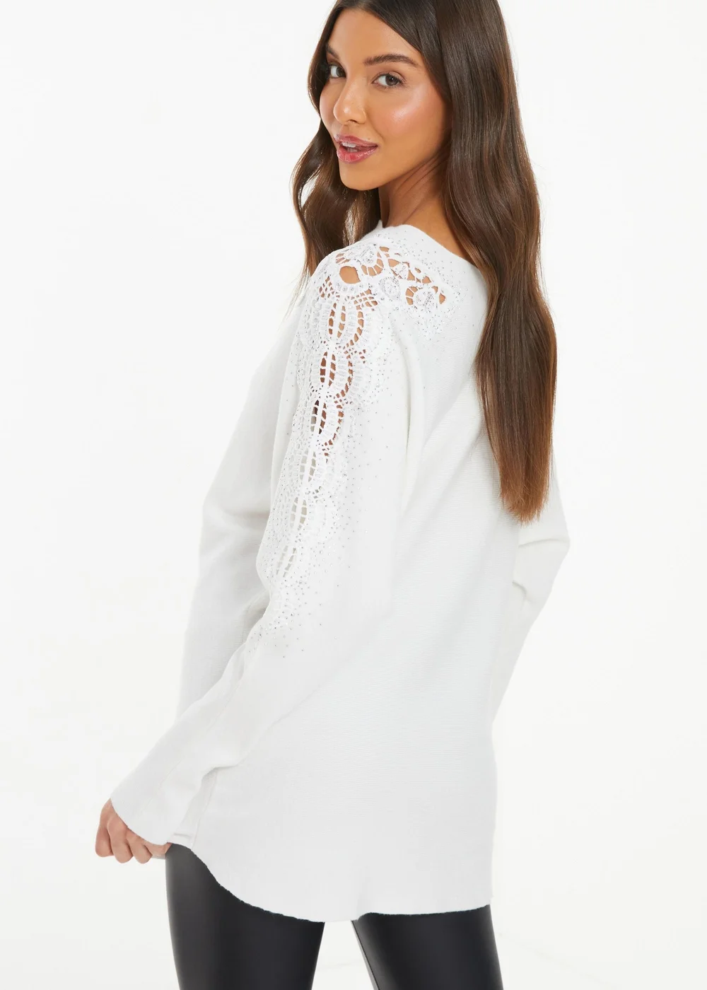 Quiz Cream Light Knit Embellished Jumper - S Image 2