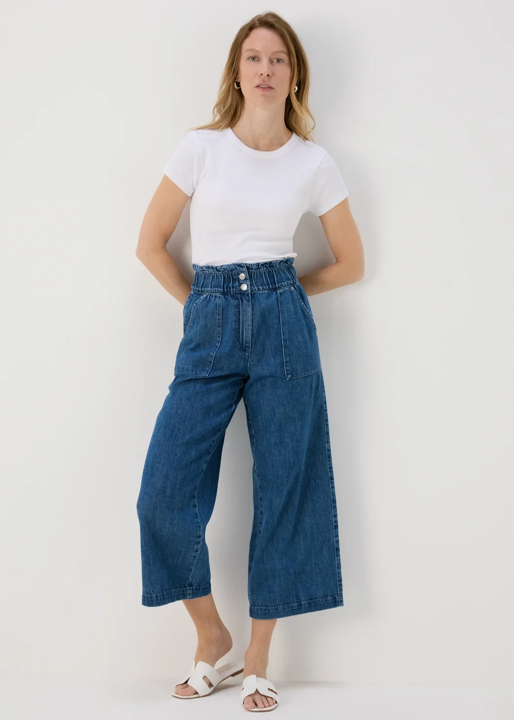 Dark Wash Wide Leg Crop Jeans - 8 Image 4