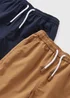 Boys 2 Pack Navy & Tan Woven Shorts (7-13yrs) - Age 7 Years Image 2