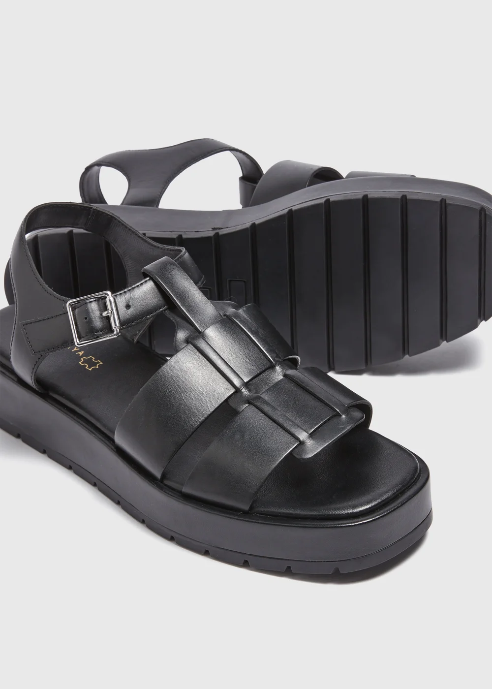 Black Chunky Gladiator Leather Sandals - Size 3 Image 2