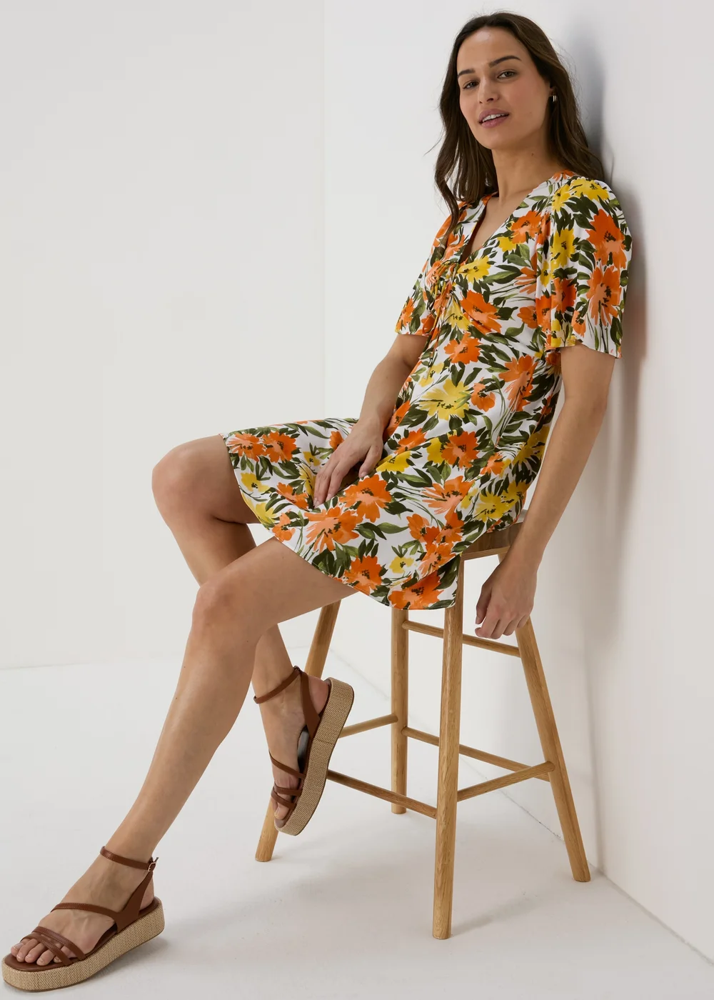 Multicoloured Ditsy Viscose Mini Tea Dress - 8 Image 4