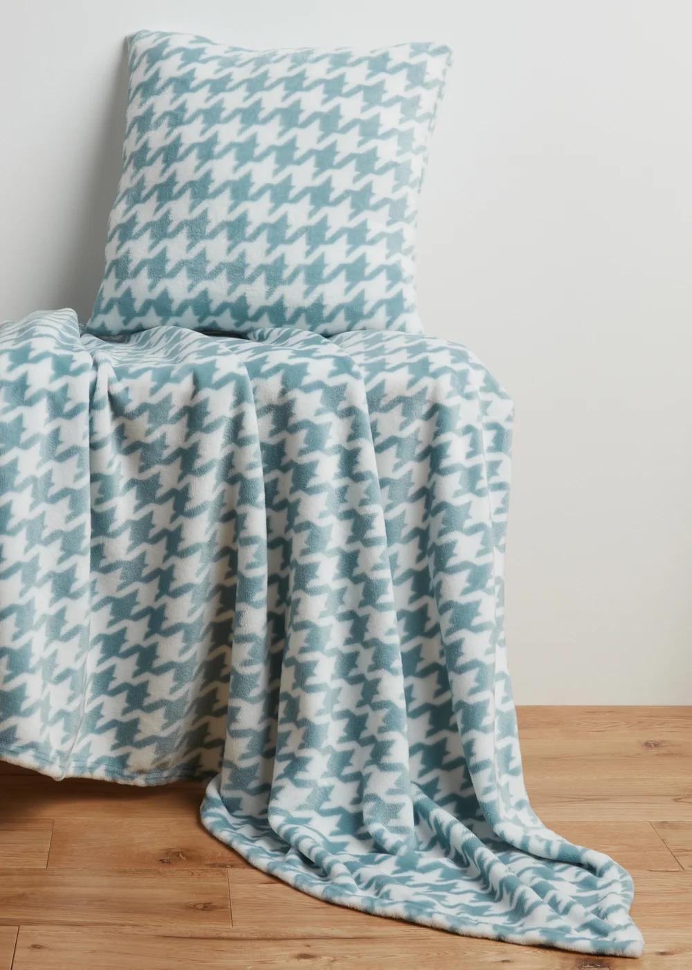Blue & White Herringbone Cushion & Throw Set Image 1
