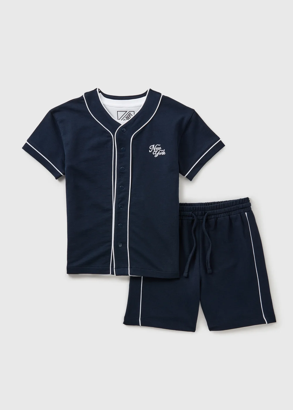 Boys Navy Baseball 3 Piece Shirt & Shorts Set (7-12yrs) - 7 Yrs Image 1