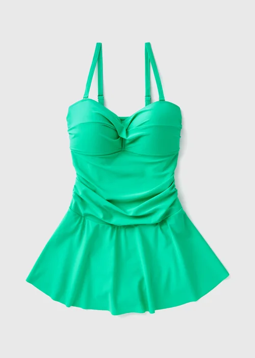 Turquoise Skirted Cup Solid Swim Dress - 10 Image 3