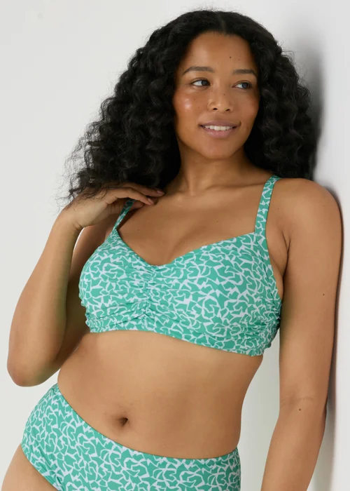 Turquoise Abstract Pattern Ruched Crop Bikini Top - 32DD Image 1
