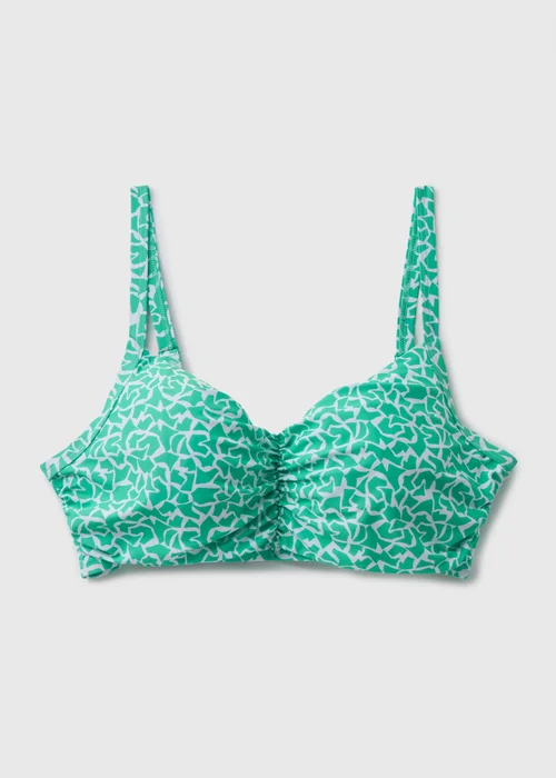 Turquoise Abstract Pattern Ruched Crop Bikini Top - 32DD Image 3