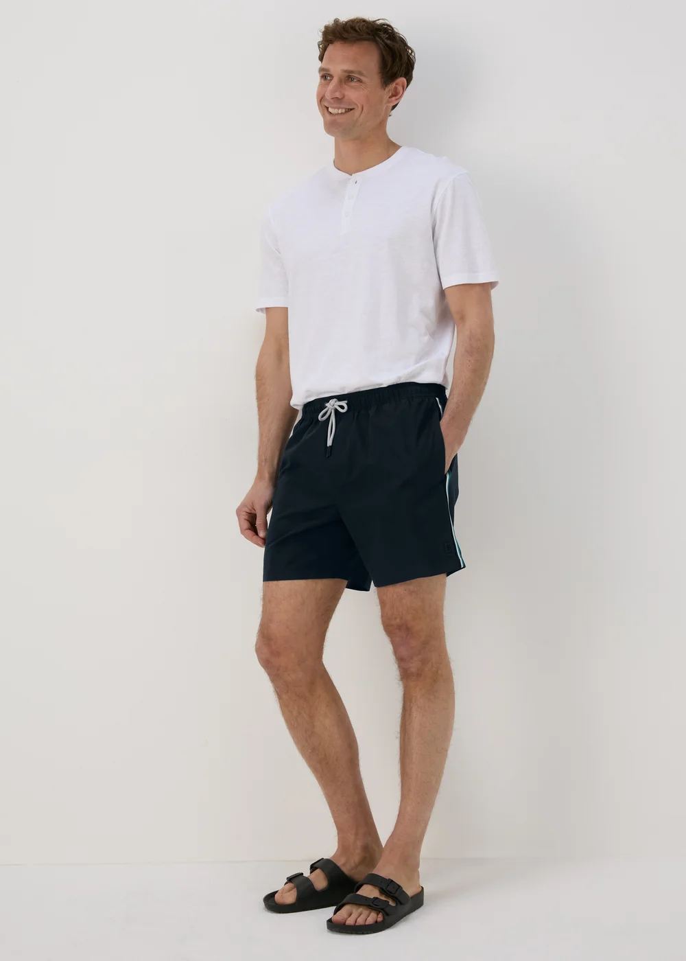 Navy Side Stripe Swim shorts - Small Image 3