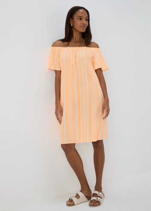 Orange Aztec Viscose Bardot Dress - 8 Image 1