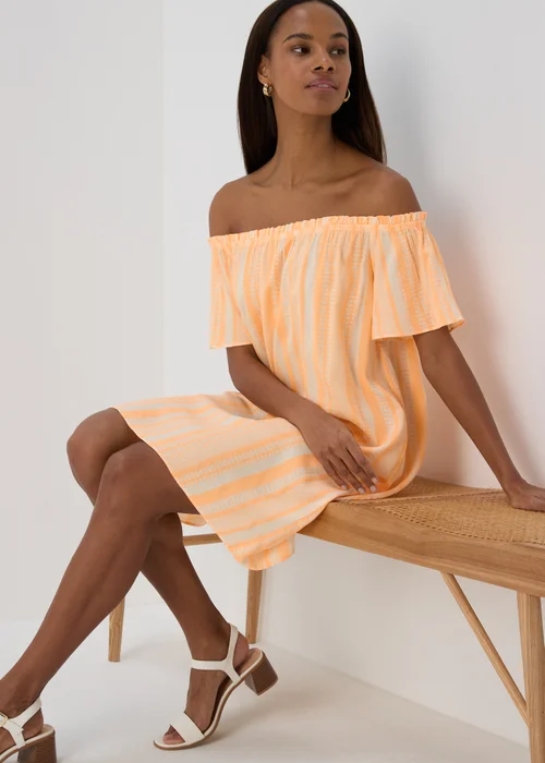 Orange Aztec Viscose Bardot Dress - 8 Image 4
