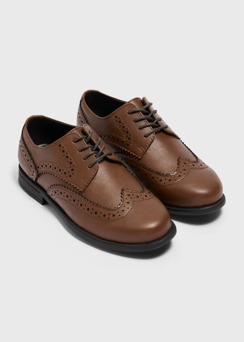 Boys Tan Brogue PU Formal Shoes (Younger 8-Older 2) - Size 1 Image 1