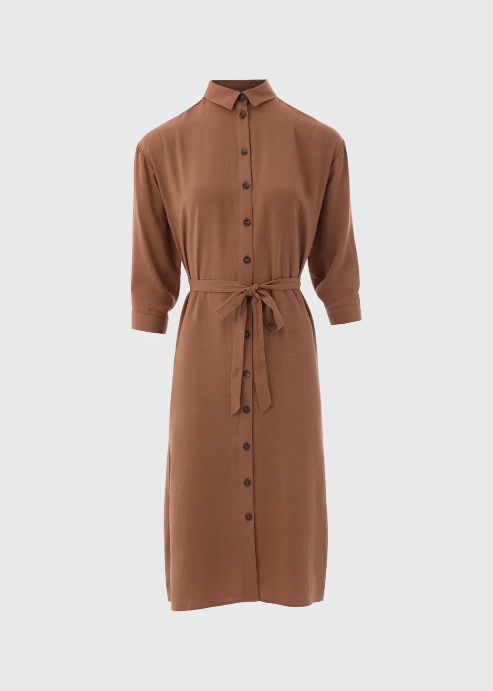 Tan 3/4 Sleeve Midi Shirt Dress - 8 Image 5