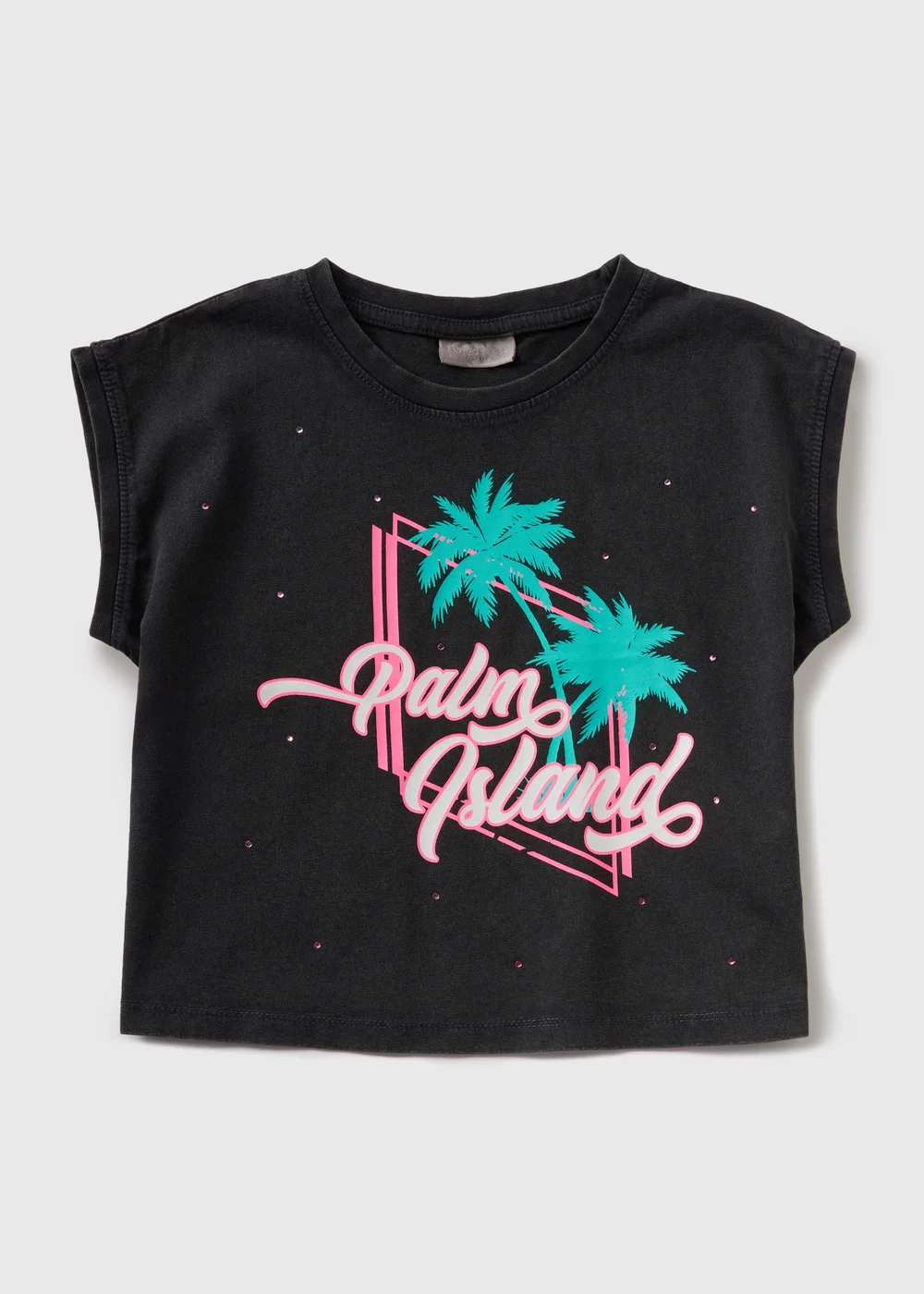 Girls Charcoal Palm Island Crop Top (7-15yrs) - Age 7 Years Image 1