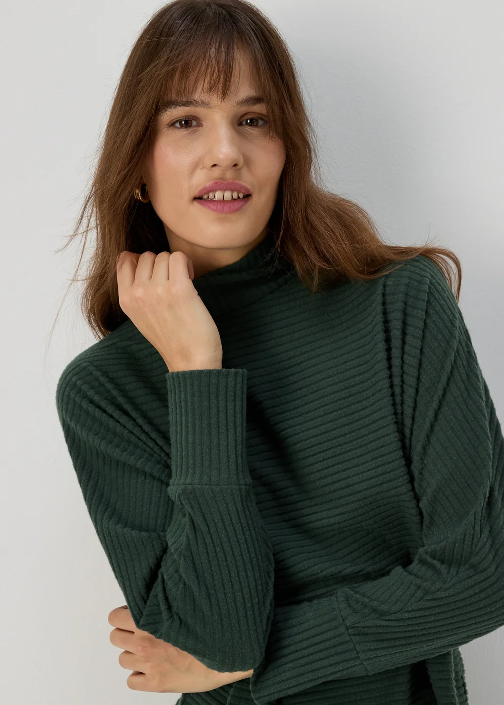 Green High Neck Rib Top - Small Image 2