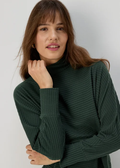 Green High Neck Rib Top - Small Image 2