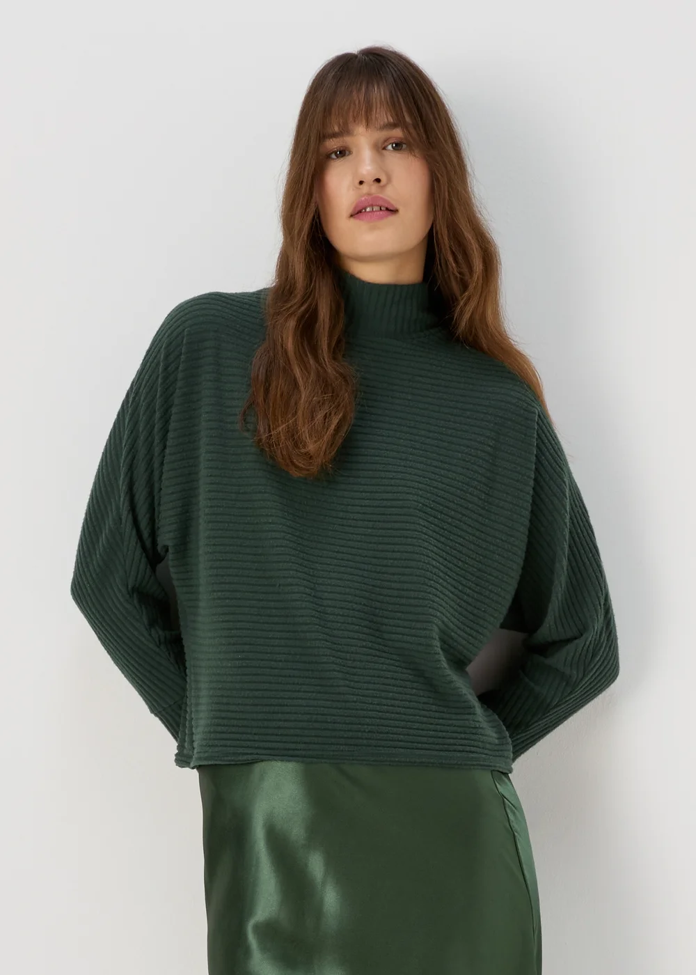 Green High Neck Rib Top - Small Image 1