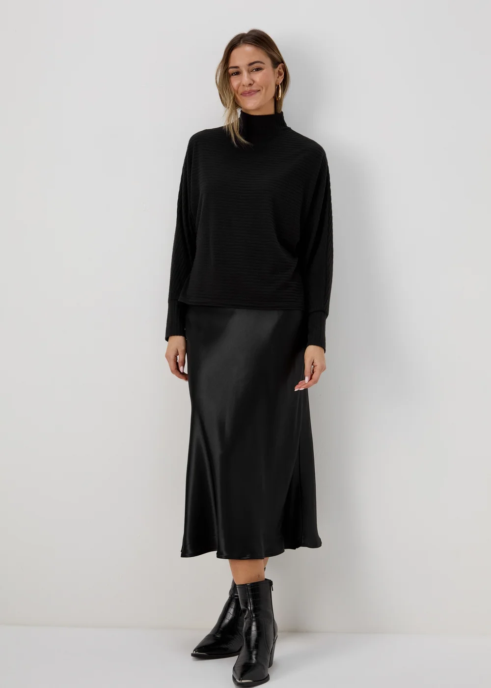 Black High Neck Rib Top - Small Image 1