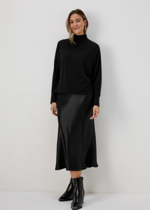 Black High Neck Rib Top - Small Image 1