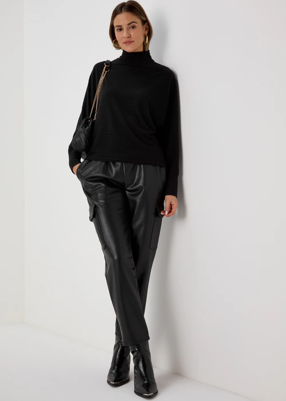 Black High Neck Rib Top - Small Image 4