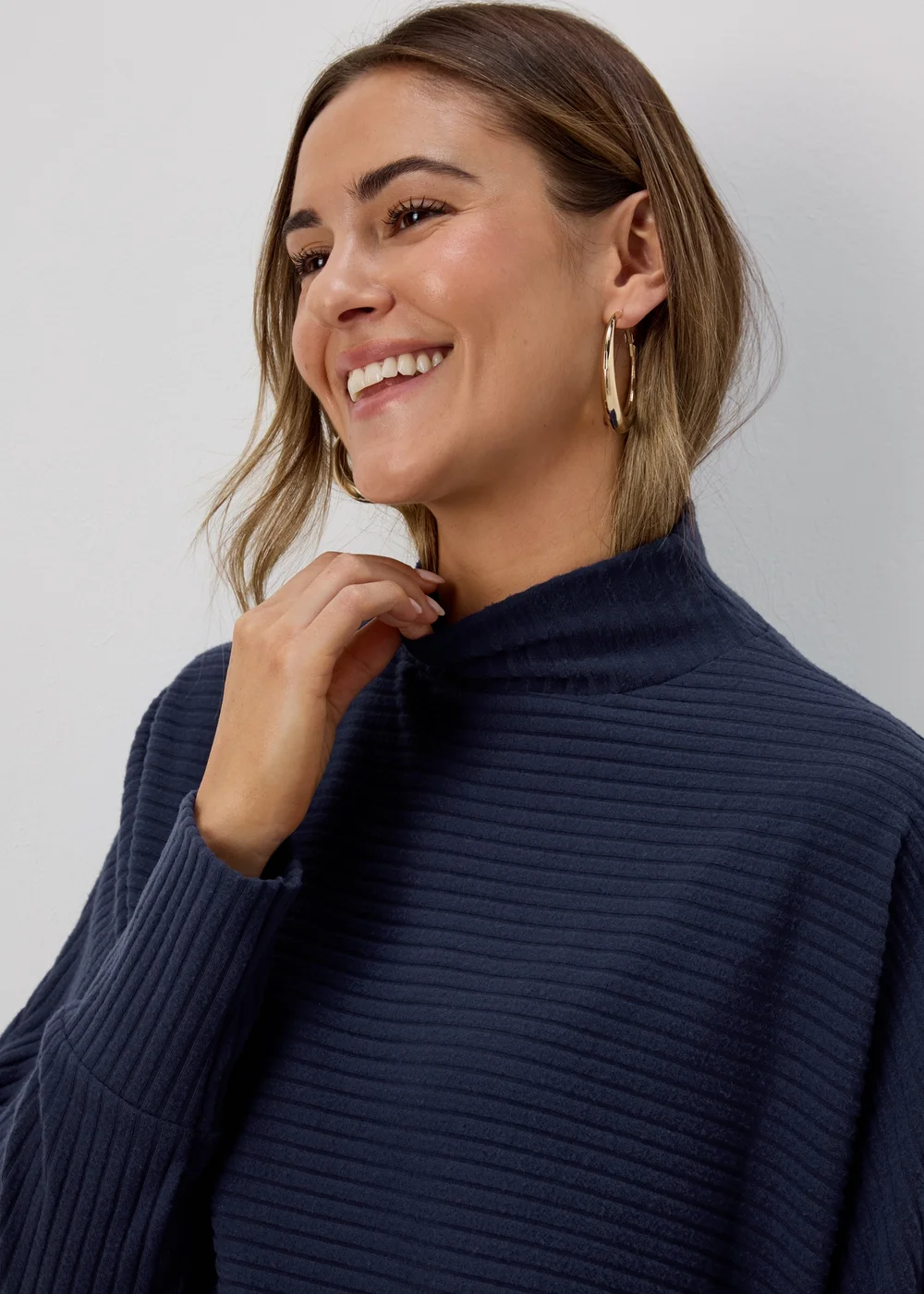 Navy High Neck Rib Top - Small Image 3