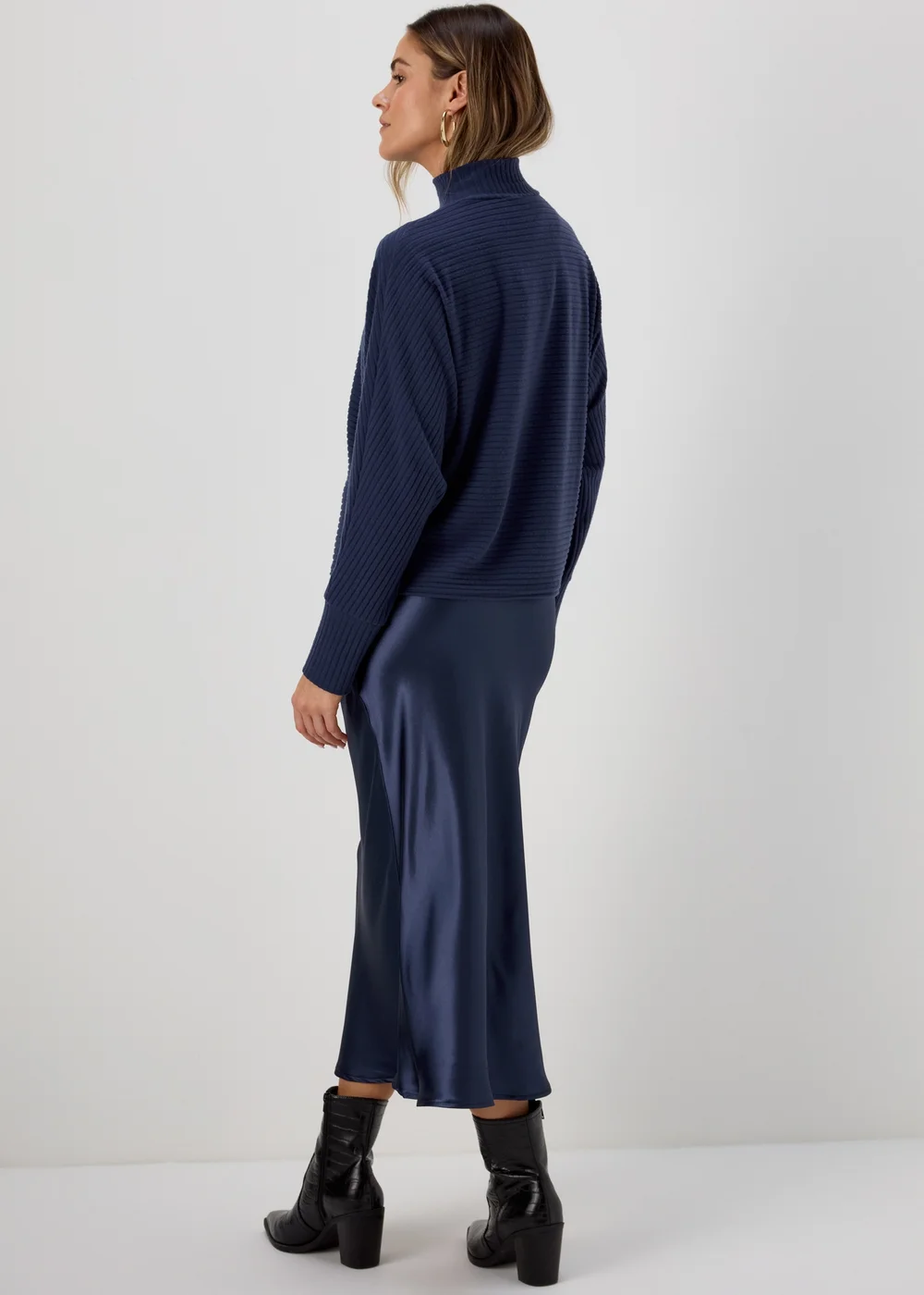 Navy High Neck Rib Top - Small Image 2