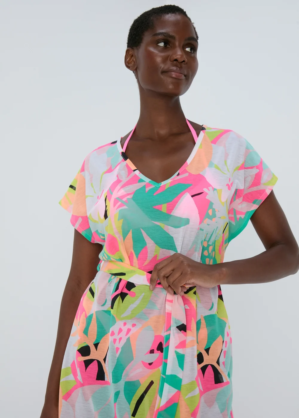 Multicolour Abstract Print Jersey Kaftan - XS Image 1