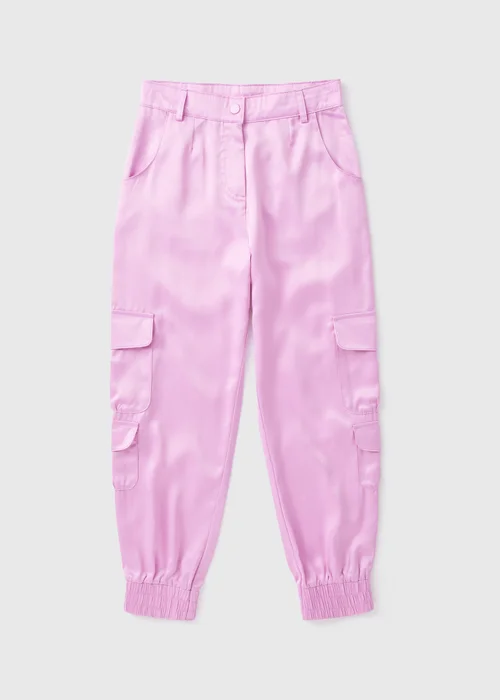 Girls Lilac Satin Cargo Trousers (7-15yrs) - 8 Yrs Image 1