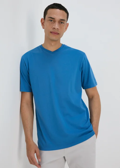 Bright Blue Essential V Neck T-Shirt - S Image 4