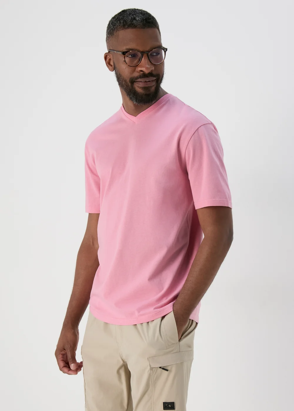 Pale Pink V Neck T-Shirt - S Image 1