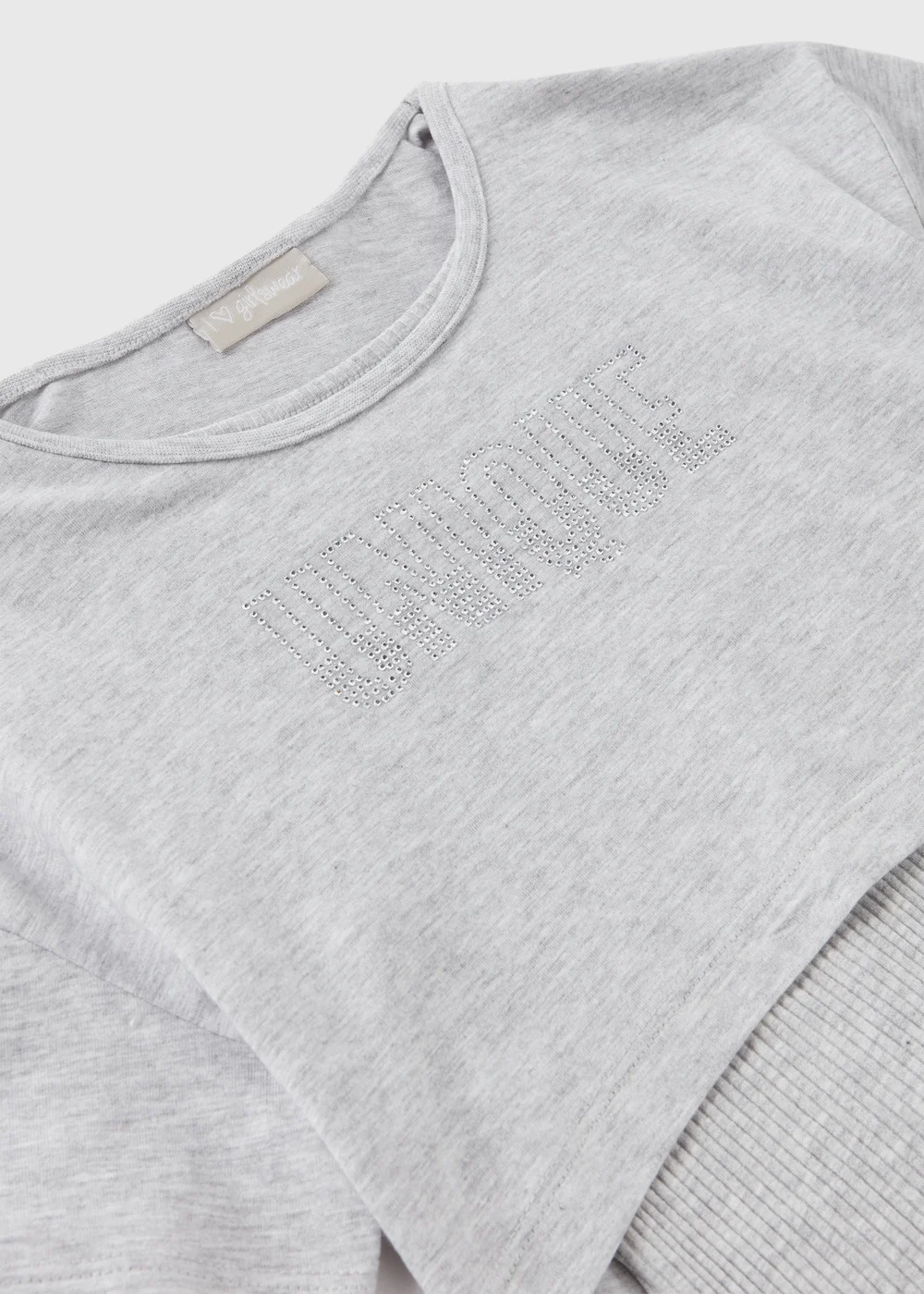 Girls Grey Marl 2 in 1 Hot Fix Top - Age 7 Years Image 2