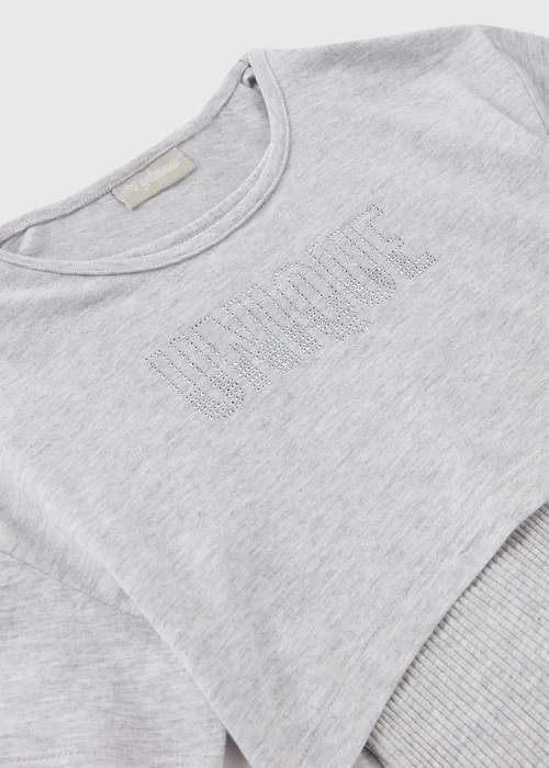 Girls Grey Marl 2 in 1 Hot Fix Top - Age 7 Years Image 2