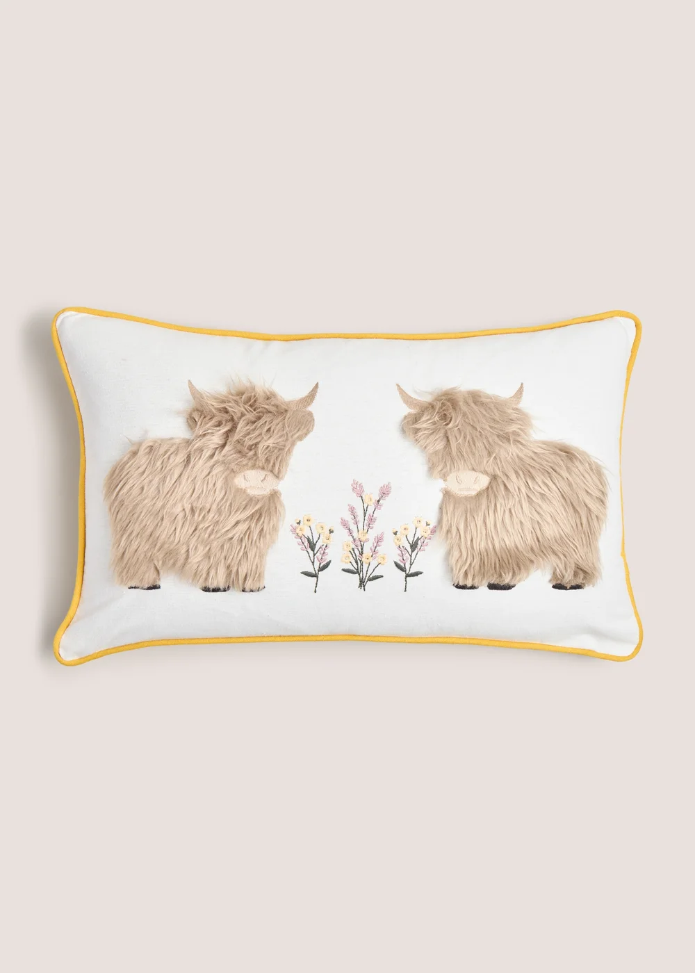 Yellow Fluffy Highland Cow Cushion Image 1