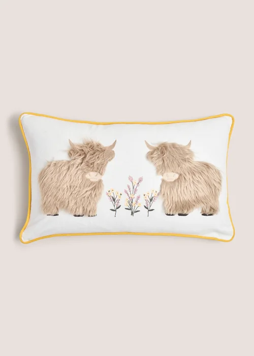 Yellow Fluffy Highland Cow Cushion Image 1